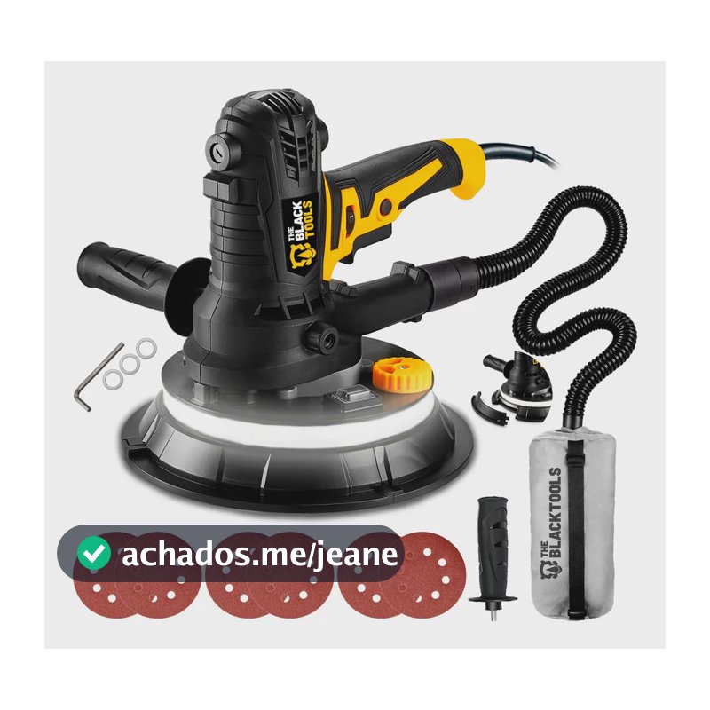 Lixadeira De Parede E Teto 1000w Profissional 5 Velocidades 360° Com Led 6 Lixas Saco Coletor Tlt900 The Black Tools