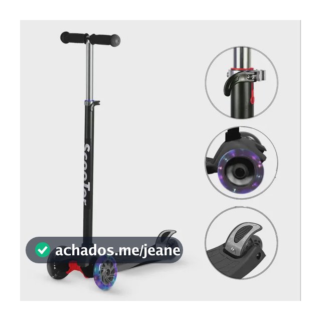 Patinete Infantil AMG Ajustável 4 Rodas LED Preto Até 70kg