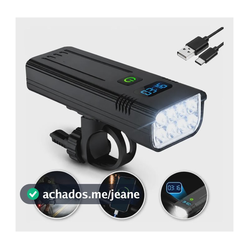 Farol Bike Led T6 Recarregável Lanterna Usb Forte Powerbank Preto