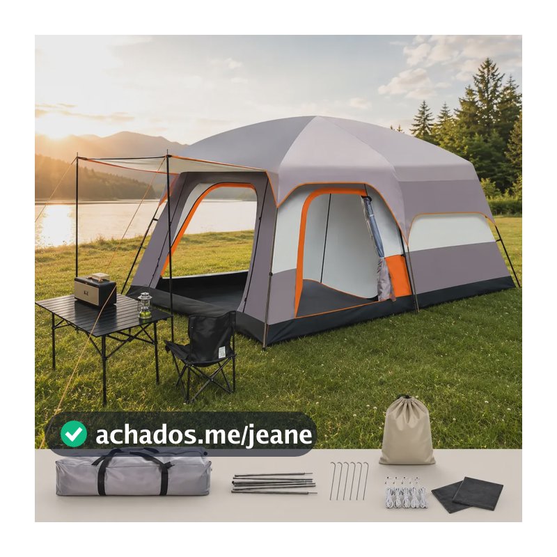 Barraca Camping Impermeável 6-8 P Upf50+ Oxford Cáqui 2c Bege