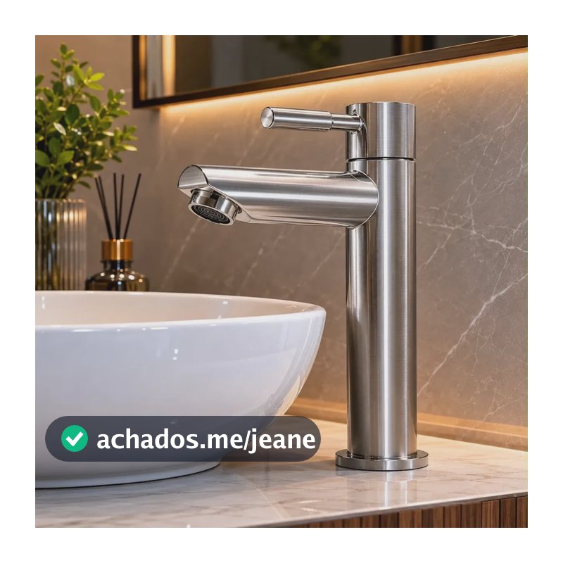 Torneira Bancada Pia Banheiro Lavabo Inox Escovado Bica Baixa 1/4 Volta Tuiuiu Metais
