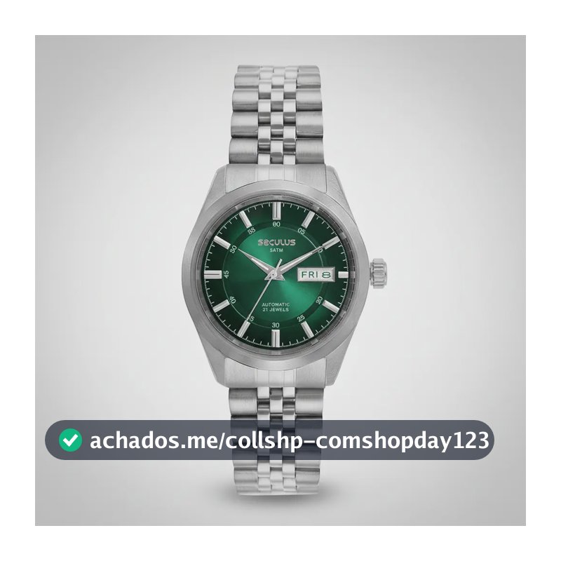 Relógio Masculino Seculus Automático Com Fundo Verde e Pulseira de Aço Inoxidável