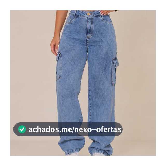 Calça Jeans Feminina Wide Leg Cintura Alta Cargo Pantalona