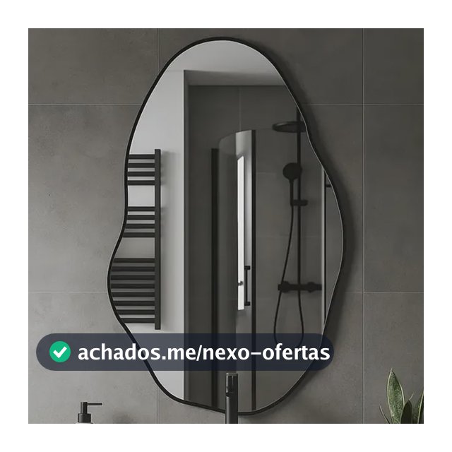 Espelho Orgânico Decorativo 60x40 Moldura Couro Parede Sala Moldura Preto