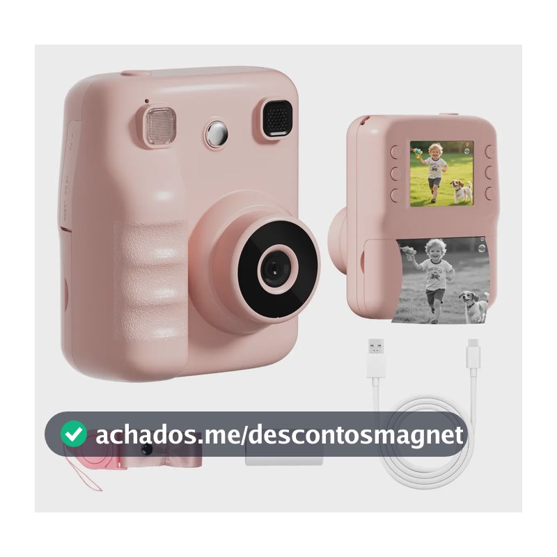 Câmera Instantânea Inova Cases Digital Polaroid Rosa para Crianças com Impressão Térmica