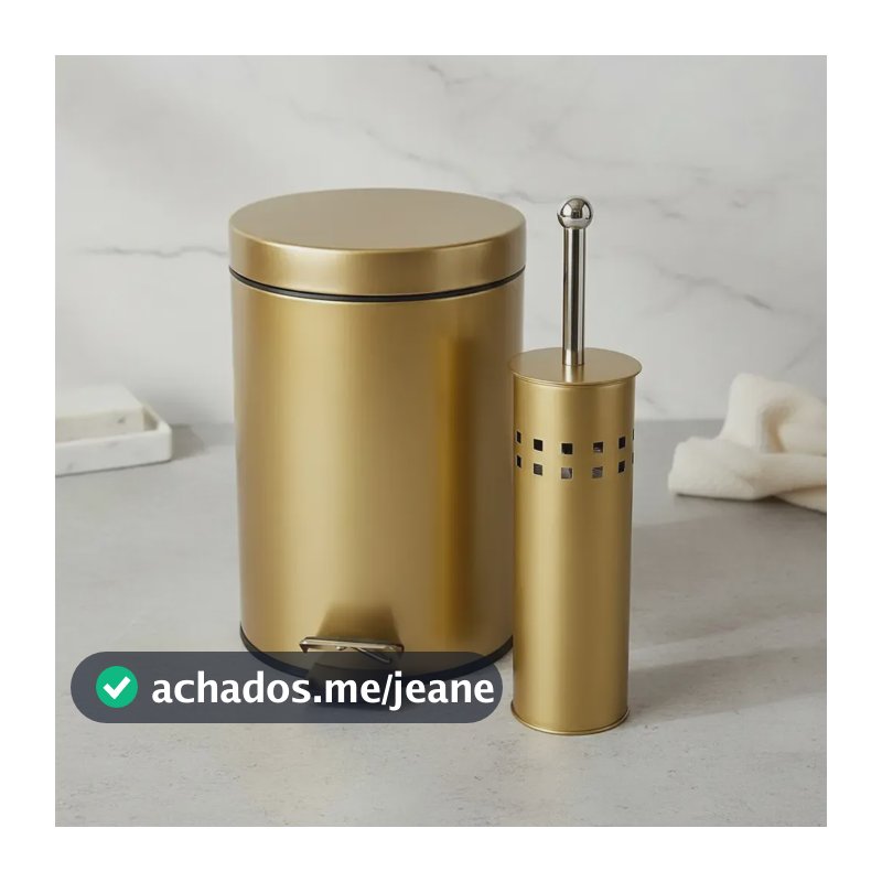 Cesto Lixeira 3l Escova Sanitaria Dourada Gold Casa Golden Dourado Gold