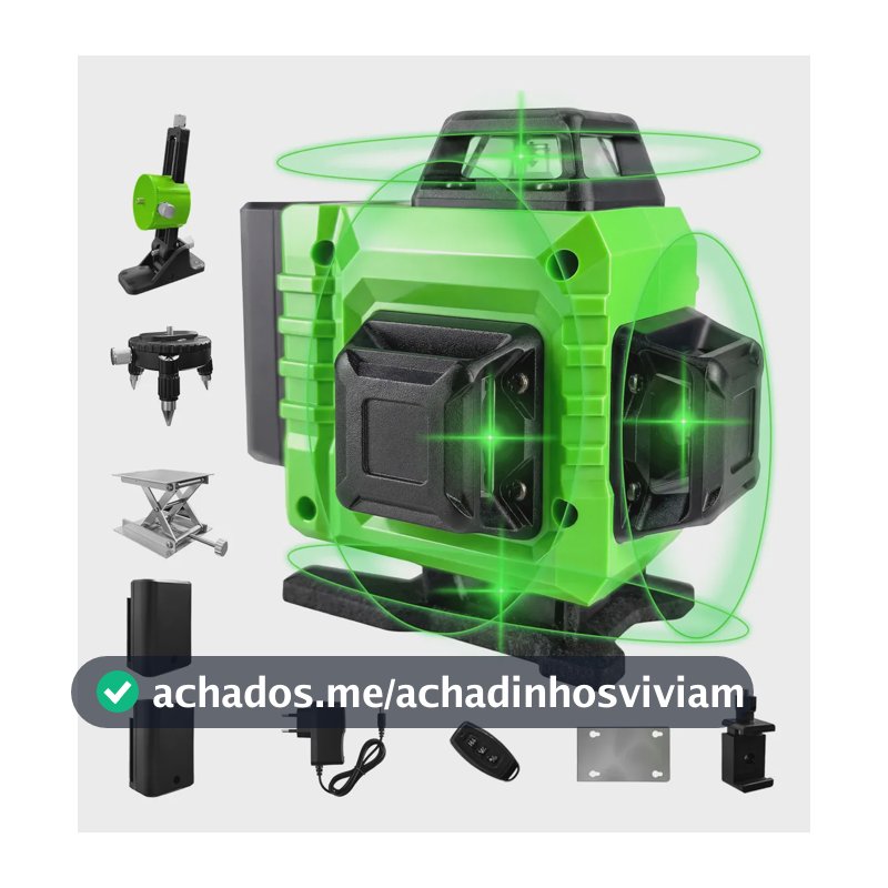 Nível Laser Verde 16 Linhas War Shark 360° Autonivelante + 2 Baterias