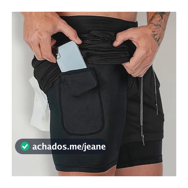 Short Masculino 2x1 Bolso Oculto Celular Bermuda Compressão