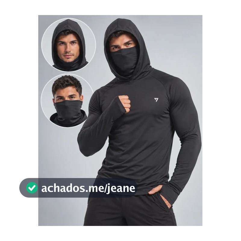 Camisa Termica Camiseta Touca Com Balaclava Proteção Uv50 Preto G