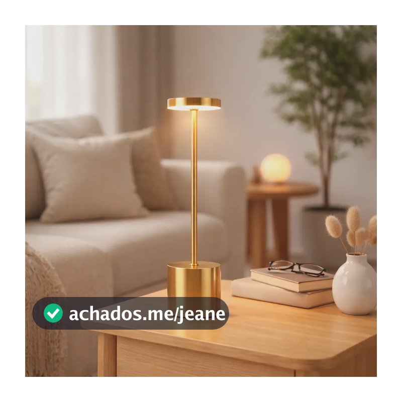 Luminária Led Recarregável Sem Fio Abajur De Mesa Em Metal Dourado Com Luz Ajustável Ligeiro