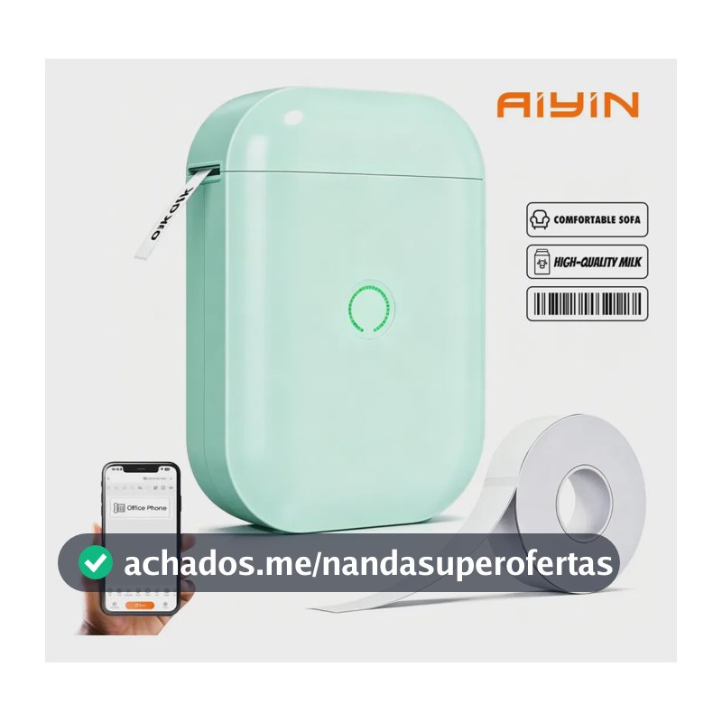 AIYIN Impressora De Etiquetas Portátil Bluetooth + 1 Rolo Papel 203Dpi 1500mAh Etiqueta Impressora Etiqueta Portátil Mini Impressora Compatível Android E Ios Home Escritório Escola Supermercado