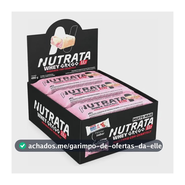 Barra de proteínas Nutrata WHEY Grego 40G sabor Morango com chantilly x 480g 12 un