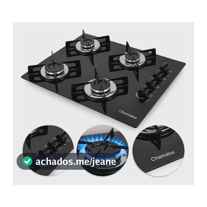 Fogão Cooktop Gás 4 Bocas Chamalux Ultra Chama Bivolt Preto Preto 127/220v