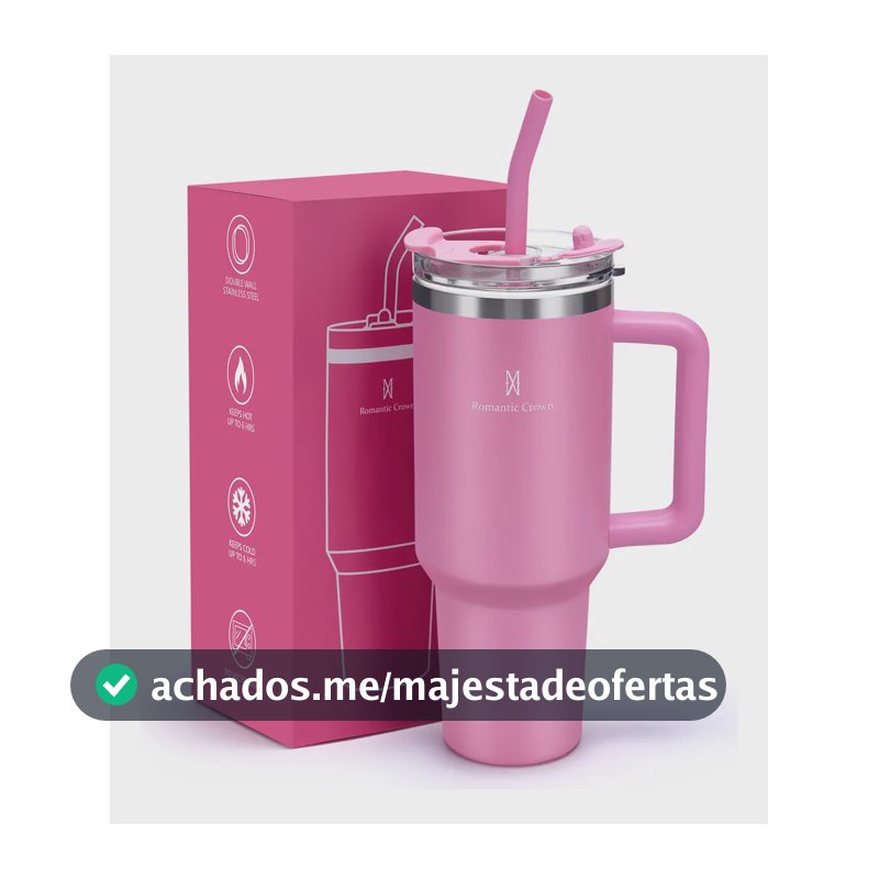 Copo Térmico Inox 1,2l Com Alça, Tampa, Canudo Inox E Escova Cor Rosa Lisa