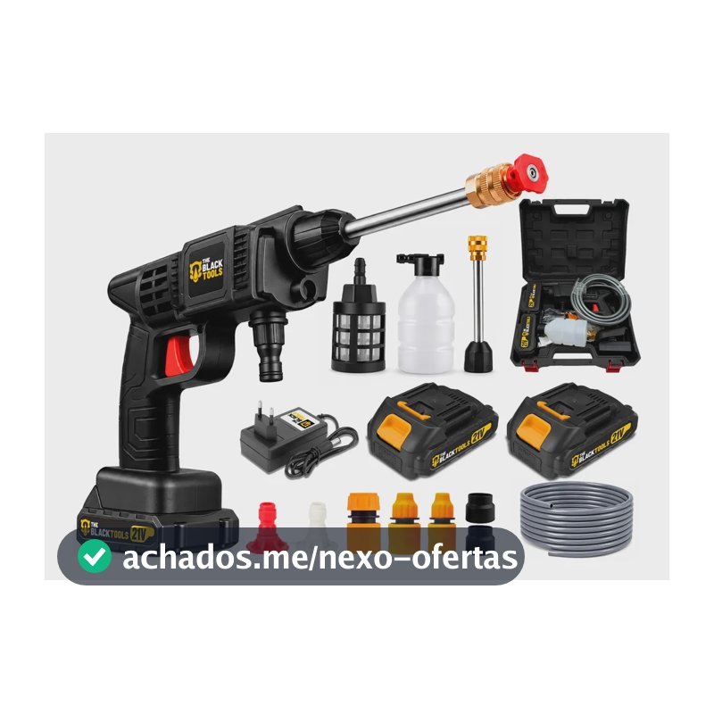 Lavadora Lava Jato Portátil Alta Pressão 2 Baterias 21V Recarregável Com Maleta Completa Bivolt TPW600 The Black Tools