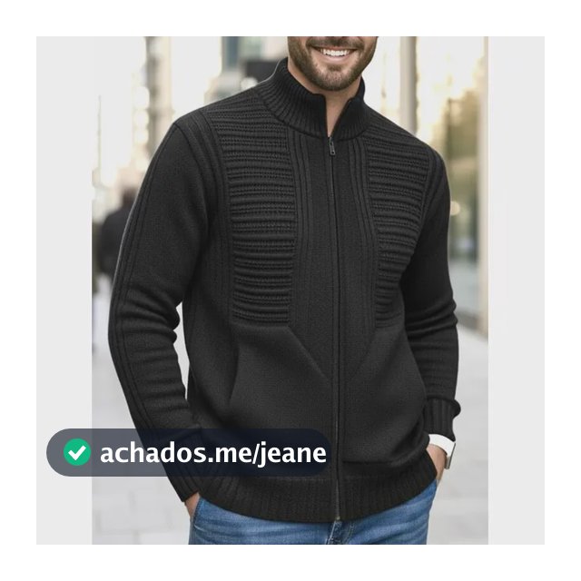 Jaqueta Masculina Zíper Bolsos Blusa De Frio Grossa Lã Trico