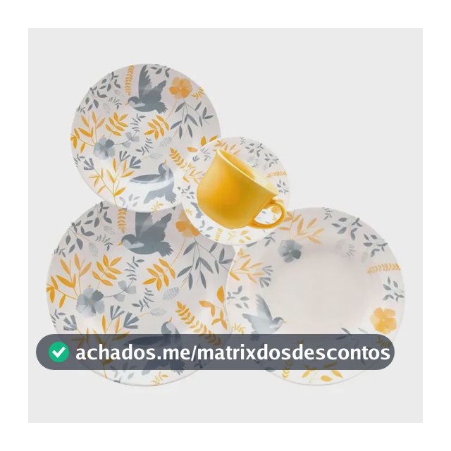 Jogo de Jantar e Chá 20 Peças Biona Donna Cerâmica Amarelo Florido