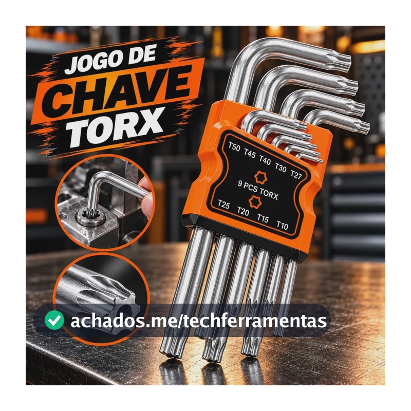 Jogo Chave Torx Longa 9 Peças T10 A T50 Mm Aço Cromo