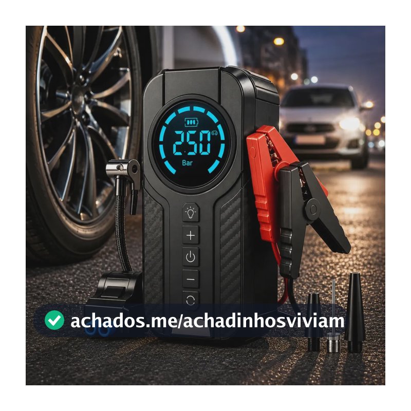 Auxiliar De Partida Bateria Com Compressor De Ar 150 Psi Calibrador Digital De Pneu 12V 4 Em 1 Recarregável Bivolt Inflador Mangueira Para Carro Caminhonete SUV Pickup Emergência Automotiva MidiaFone