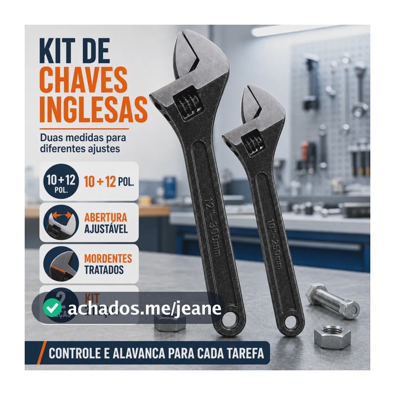 Kit 2 Chaves Inglesa Aço Ajustável Universal Para Reparo Preto