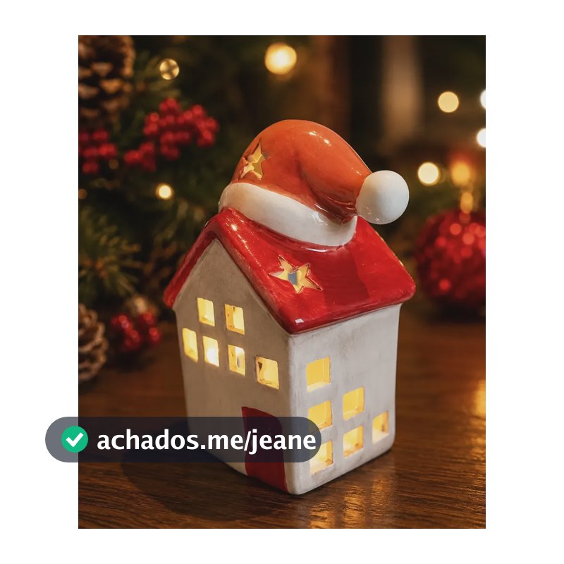 Casinha Natalina Em Ceramica Decorativa Noel Com Luz De Led Vermelho 1.5v