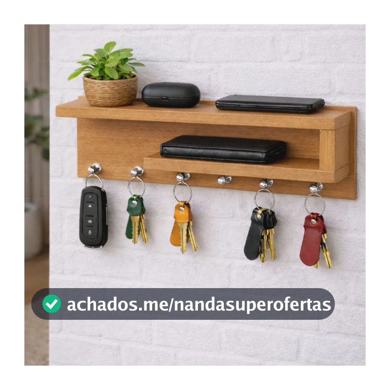 Porta Chaves Com Nicho E Prateleira 100% Mdf Amadeirado