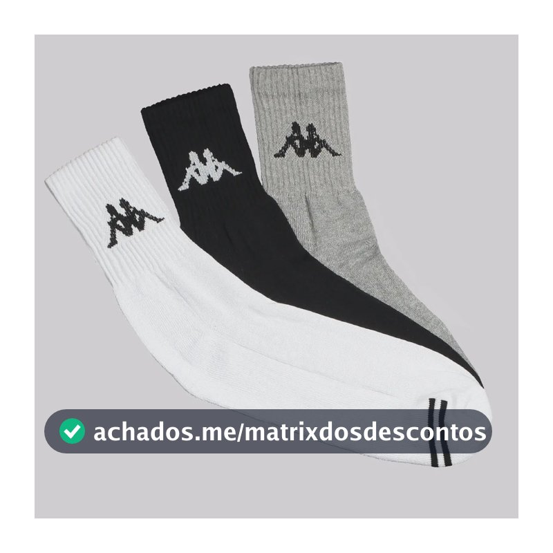 Kit Meia Kappa 3 Pares Cano Medio Branca Cinza E Preta Branco-cinza - Único