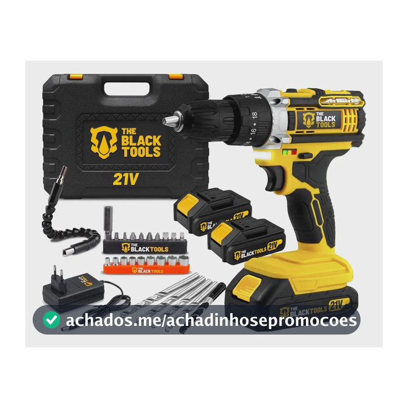 Parafusadeira Furadeira De Impacto The Black Tools Profissional TB-21PX 2 Baterias Com Maleta 60Hz Amarelo