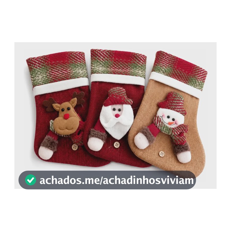 Kit Meias Natalinas Decorativa Feltro 3 Peça Pendurar Arvore Vermelho/marrom Boneco De Neve / Rena/ Papai Noel
