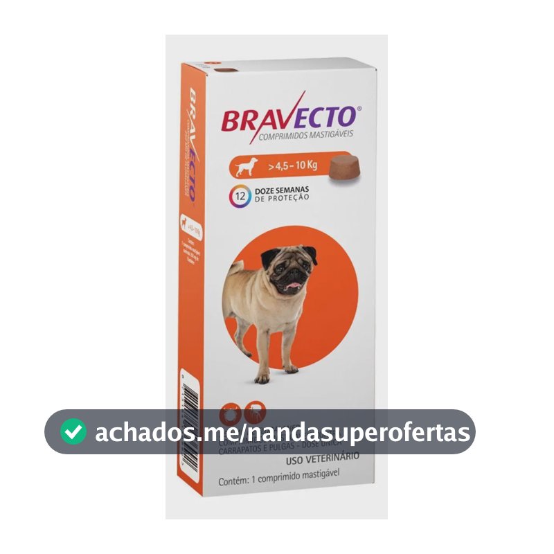 Bravecto Antipulgas e Carrapatos MSD para Cães de 4,5 a 10 kg