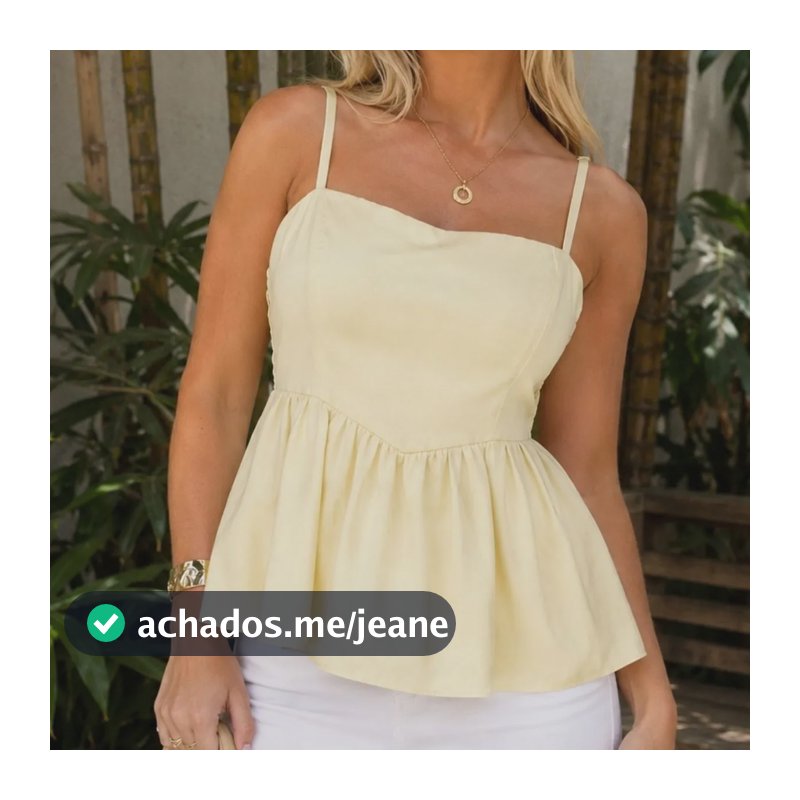 Regata Peplum Feminina Alça Fina Com Regulador Com Elastex N Amarelo Manteiga Único