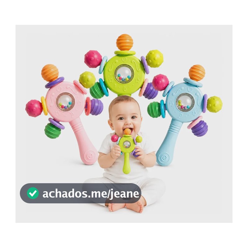 Chocalho Bebe Mordedor Macio Sensorial Estímulo Motor Seguro Verde