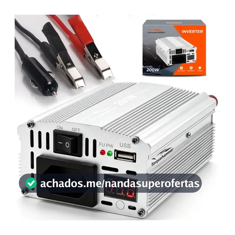 Inversor de Potência Torquehammer VPL‑3651‑2 200W 12V para Onda Senoidal Modificada Com Saída USB Proteção Contra Curto Circuito