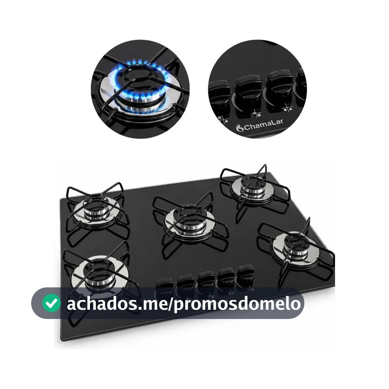 Fogão Cooktop Gás 5 Bocas Ultra Chama 127v/220v Preto