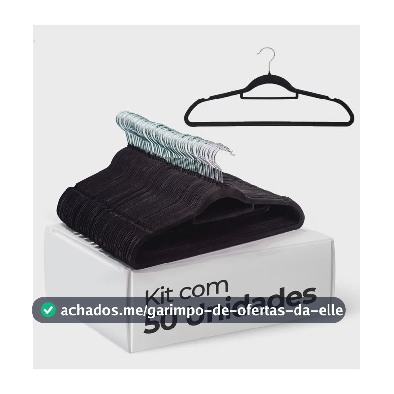 Vittak Kit 50 Cabides Veludo De Roupa Antideslizante Slim Adulto Cor Preto