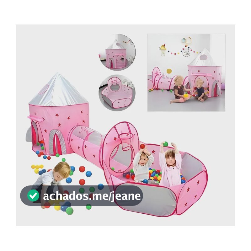 Barraca Infantil Rosa Toca Túnel 3 X 1 Cesta Basquete Barbie Rosa