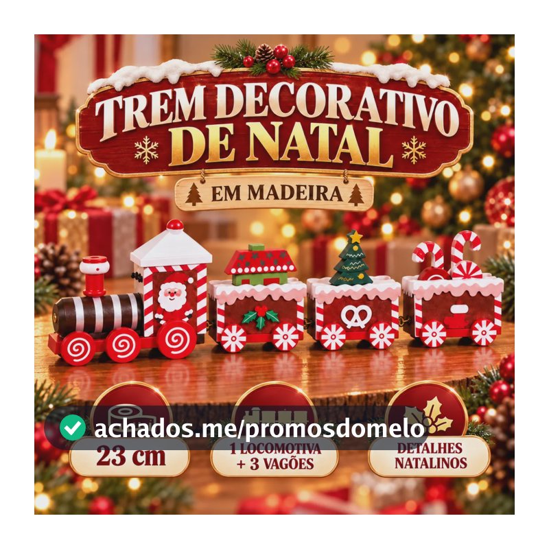 Trenzinho De Natal De Madeira Decorativo Enfeite Natalino 1 Unidade