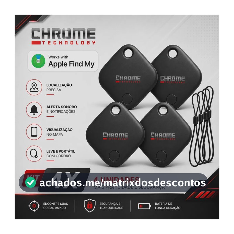Chaveiro Localizador Smart Tag Kit 4 Rastreador Ios Apple Gps Com Cordão Chaveiro Cor Preto Compatível Com iPhone Chrome Technology