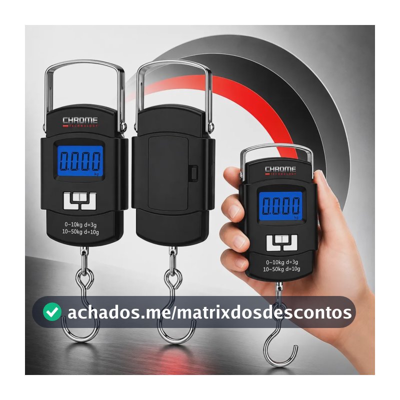 Balança Para Pesca Peixe Com Gancho De Mão Pendurada Digital Portátil Para Malas De Viagem Bolsa Bagagem Até 50kg Chrome Technology