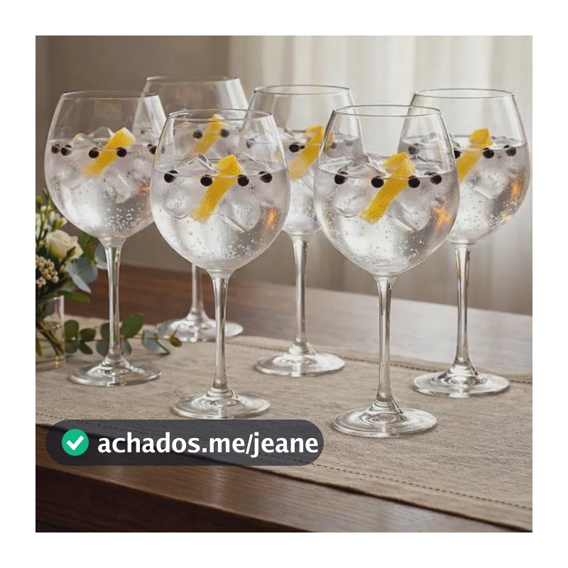 Jogo 6 Taças De Vidro Cristalino Taça Elegante Para Gin/Vinho M&K Home Store