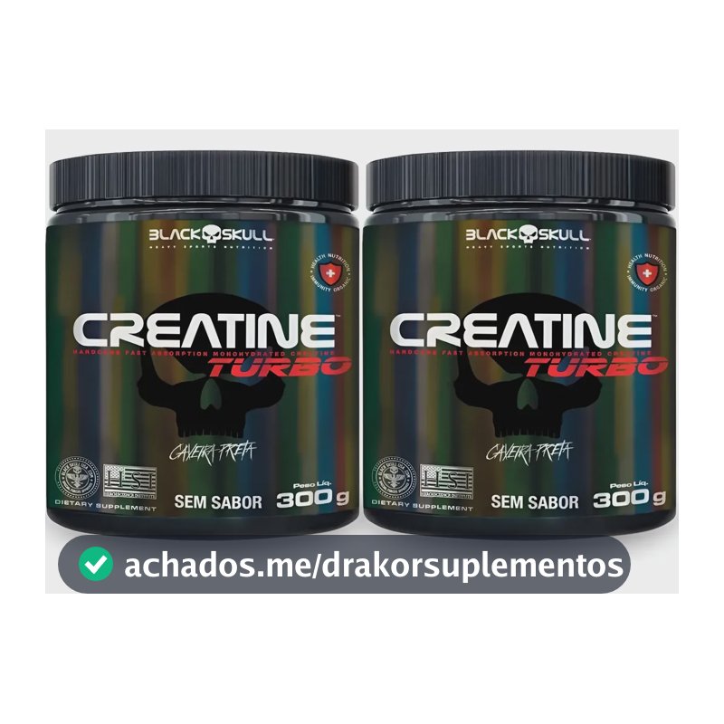 Creatina Monohidratada Em Pó Turbo Black Skull - Kit 2x 300g Kit 2x Sem Sabor