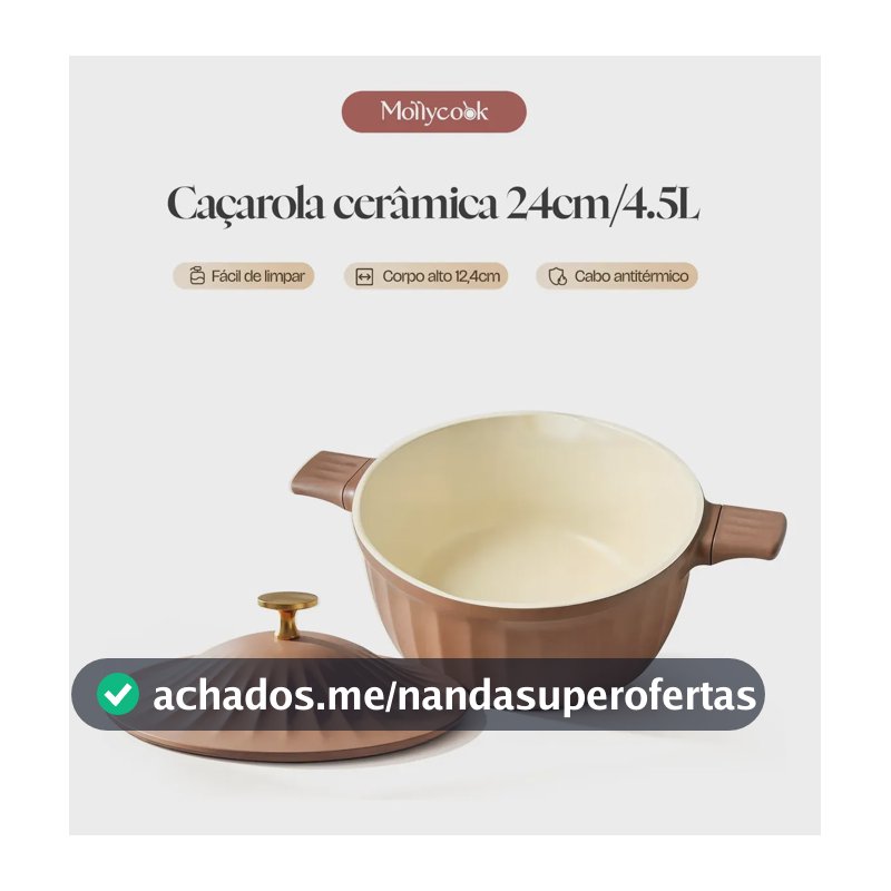 Caçarola 24cm 4,5l Alumínio Cerâmico Fogão Indução Marrom Mollycook
