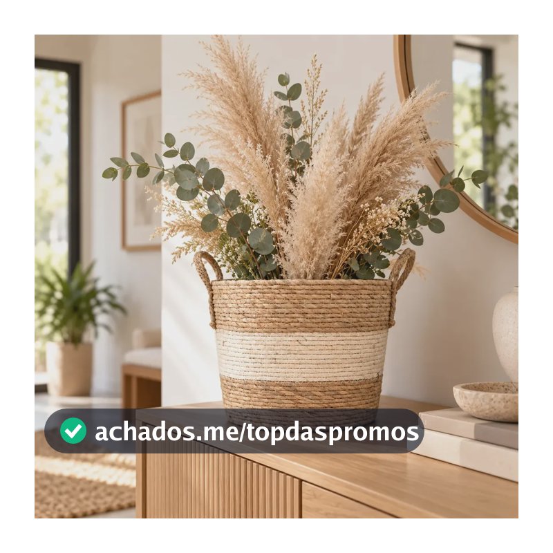 Cesto Cachepô Redondo de Palha Artesanal com Alças para Decoração
