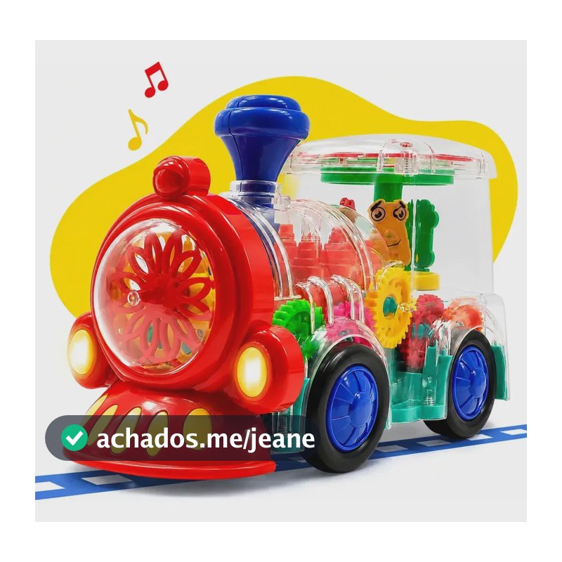 Trem Musical Infantil Engrenagens Luzes E Som Bate Volta Transparente Educativo Divertido Plástico Resistente Brinquedo Kizumba