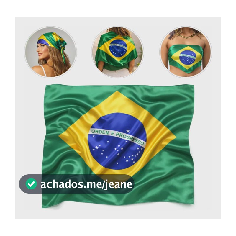 Lenço De Cetim 90x90cm Multiuso Bandeira Brasil Copa Bandana Verde Amarelo Azul E Branco Bandeira Do Brasil 90x90