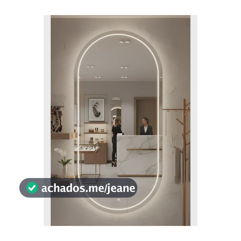 Espelho Oval 40x80cm Jateado Com Led 3 Cores E Touchscreen Led 3 Cores