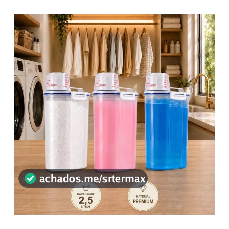 Kit 3 Potes Herméticos 2,5 Litros Dispenser Organizador Lavanderia Para Sabão em Pó Detergente Amaciante Drop Shopy