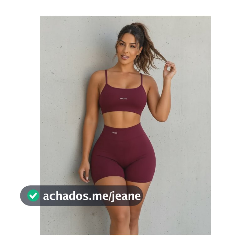 Conjunto Fitness Virginia Top Shorts Meia Coxa Cintura Alta Bordô Liso M (38-40)