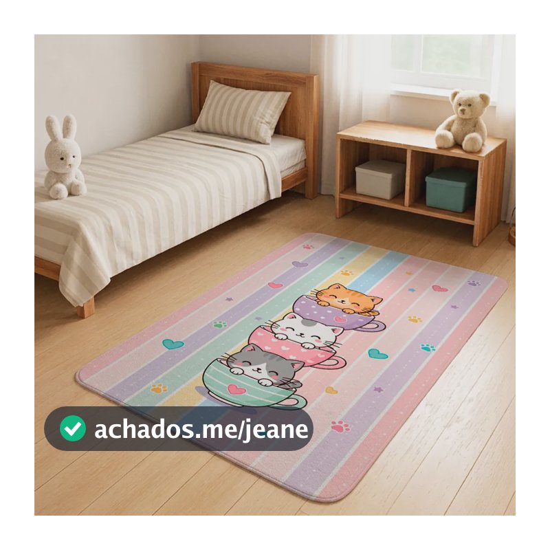 Tapete Kids Infantil Atividades Decorativo Educativo 69x118 Aconchego Gatinhos