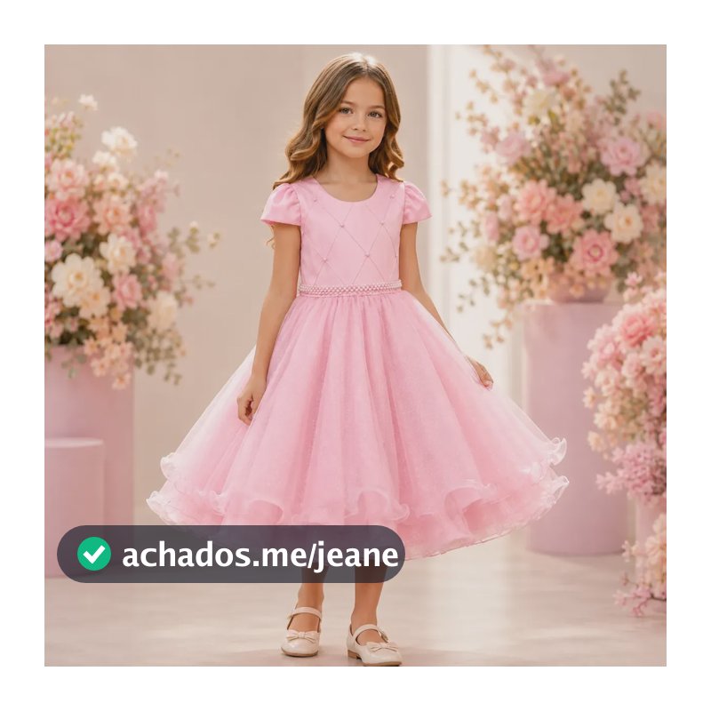 Vestido Infantil Princesa Pérola Festa Luxo Saia De Brilho Rosa 6